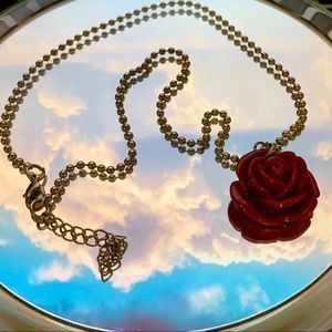 Women’s Red Rose Stainless Steel Necklace Jewelry